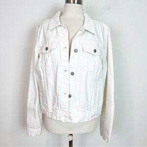 FREE PEOPLE RUMORS WHITE DENIM BUTTON FRONT TRUCKER JACKET WOMENS SZ LARGE